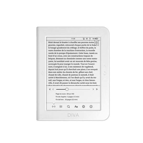 eBook четец BOOKEEN Diva HD 6", тъч, подсветка, 300dpi, бял Изображение