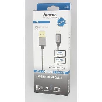 Кабел HAMA Elite USB-A мъжко - Lightning мъжко, 0.75 м., метал, Антрацит, за iPhone/iPad Изображение