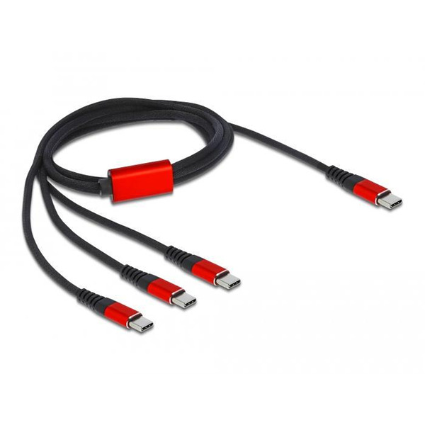 Кабел за зареждане Delock  3 в 1, USB-C - 3 x USB-C, 1м, Черен/Червен Изображение