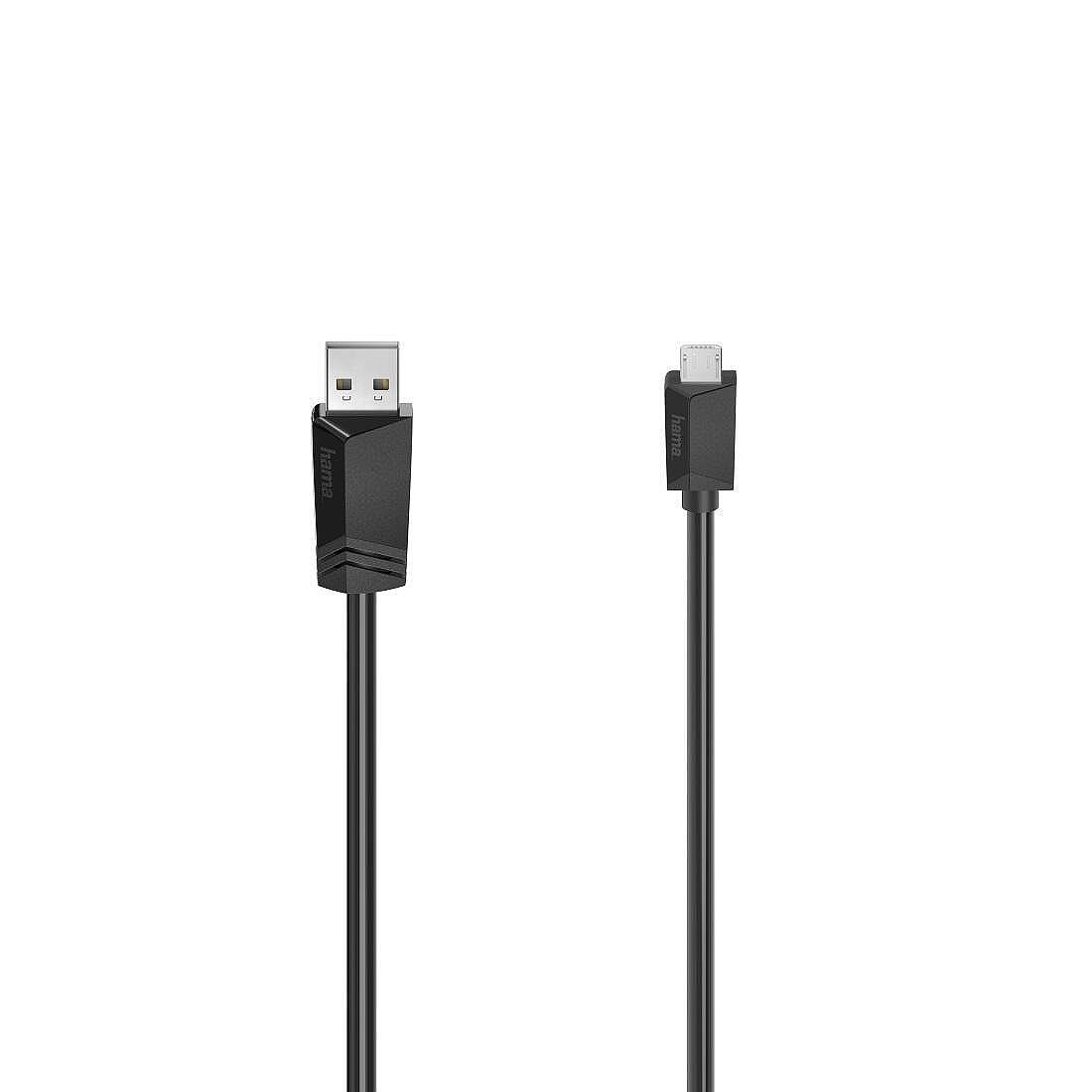 Кабел HAMA USB 2.0- micro USB, Позлатени конектори, 0.75 м., 480 Mbit / сек, Черен Изображение