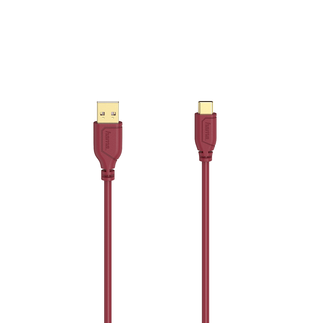 Кабел Hama Flexi-Slim USB-C - USB-A 2.0 мъжко, 0.75м,тънък, позлатен, червен Изображение