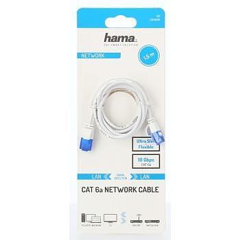 Мрежов кабел HAMA Flexi-Slim, U/UTP CAT 6a, 10 Gbit/s, RJ-45 - RJ45, 1.50 m, Бял Изображение