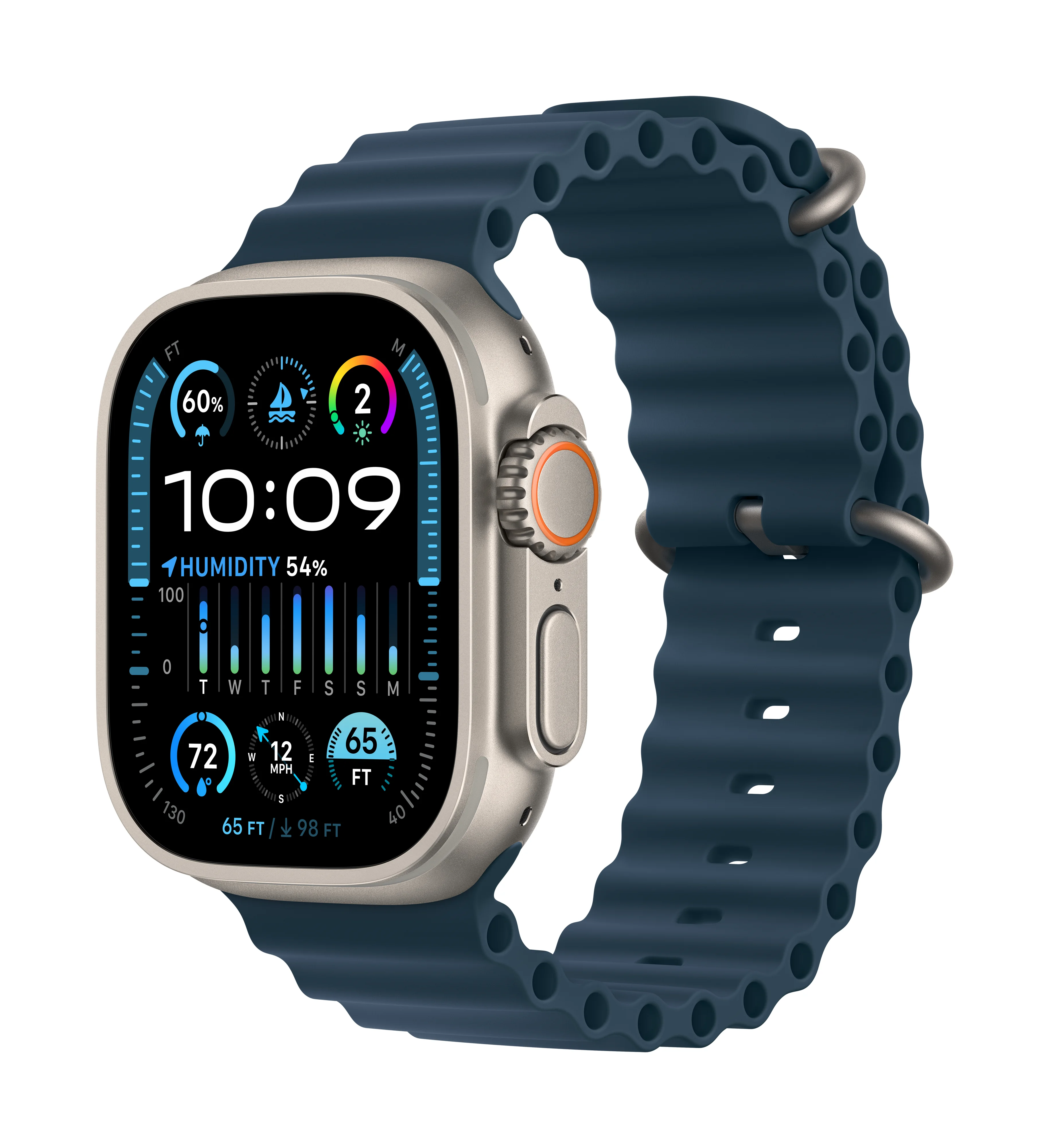 Смарт часовник Apple Watch Ultra 2 Cell 49mm Blue Ocean Band mreg3 , 1.92 , 64 , Apple S9 SiP 64-bit Dual Core Изображение