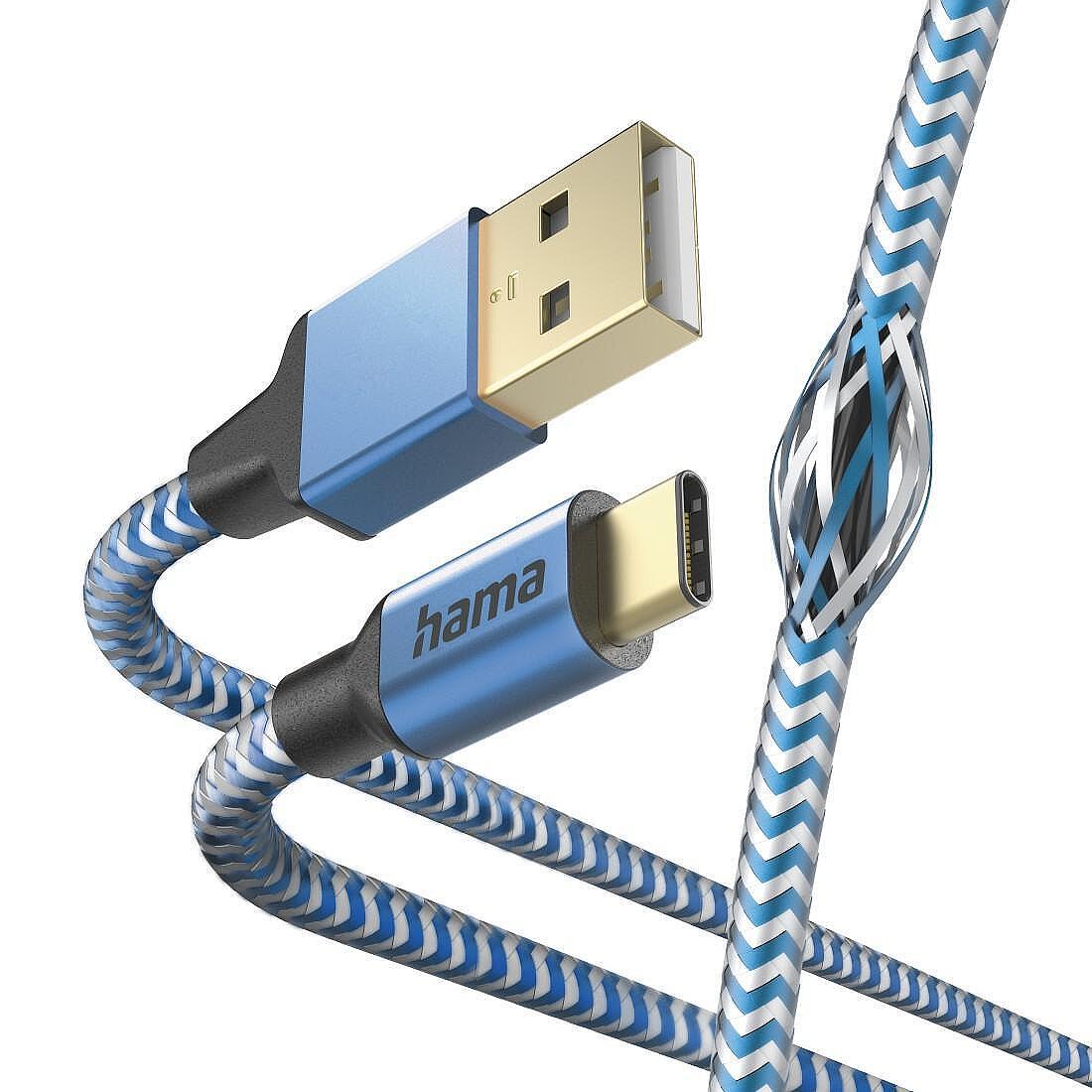 Кабел HAMA Reflective, USB-C мъжко - USB-A мъжко, 480 Mbps, 1.5 м., Син Изображение