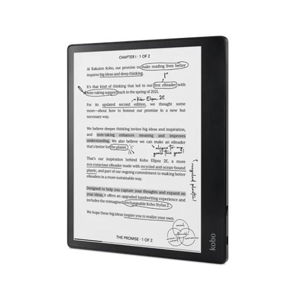 Kobo Elipsa 2E-Book Reader Pack, E Ink Carta 1200 touchscreen, 10.3 inch, 1404 x 1872, 32 GB, CPU 2.0 GHz, USB-C, Includes Kobo Stylus, Black Изображение
