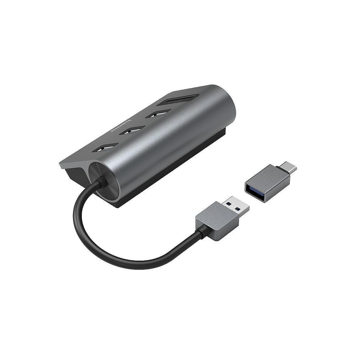 HAMA USB хъб/четец на карти, 5 порта, 3x USB-A, SD, microSD, вкл. USB-C адаптер Изображение