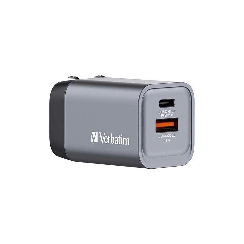 Зарядно устройство Verbatim GNC-35 GaN 35W USB A/C (EU/UK/US) Изображение