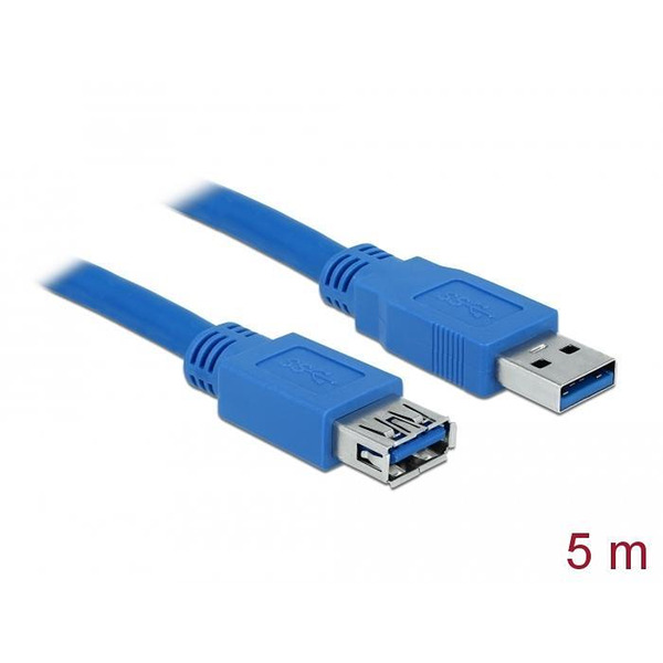 Удължителен кабел Delock USB-A мъжко - USB-А женско, 5 м, Екраниран, Син Изображение