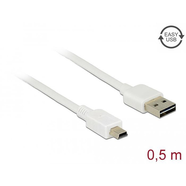Кабел DeLock EASY, USB 2.0 Type-A мъжко > USB 2.0 Type Mini-B мъжко 0.5 m Изображение