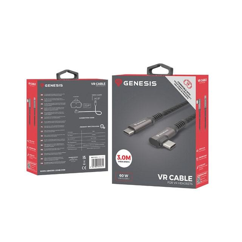 Genesis Cable USBC M/M 3.1 GEN 2, 10GB/S PD60W VR, 3m, Black