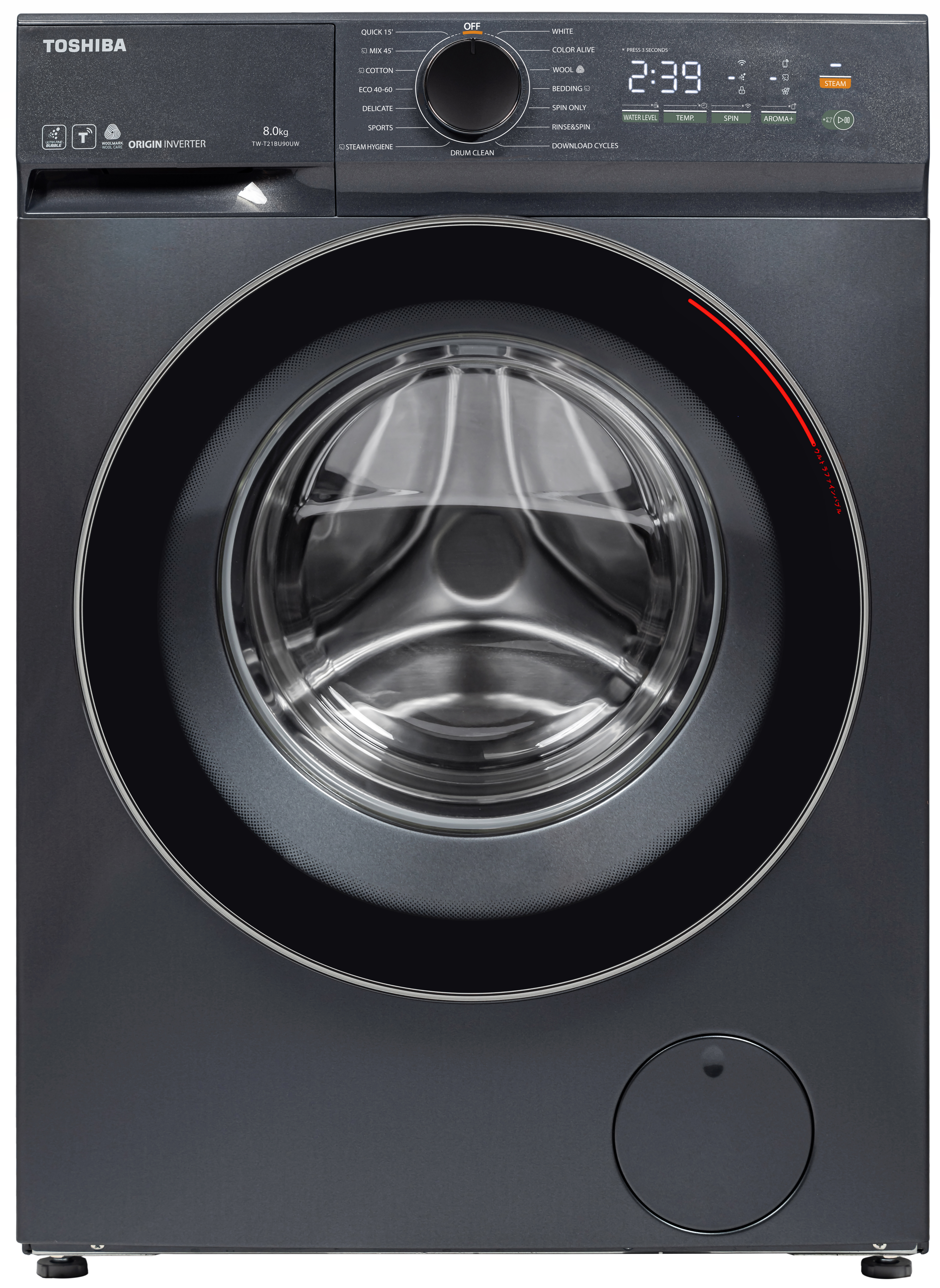 Пералня Toshiba TW-T21BU90UWBK(MG) , 1400 об./мин., 8.00 kg, A , Inox Изображение
