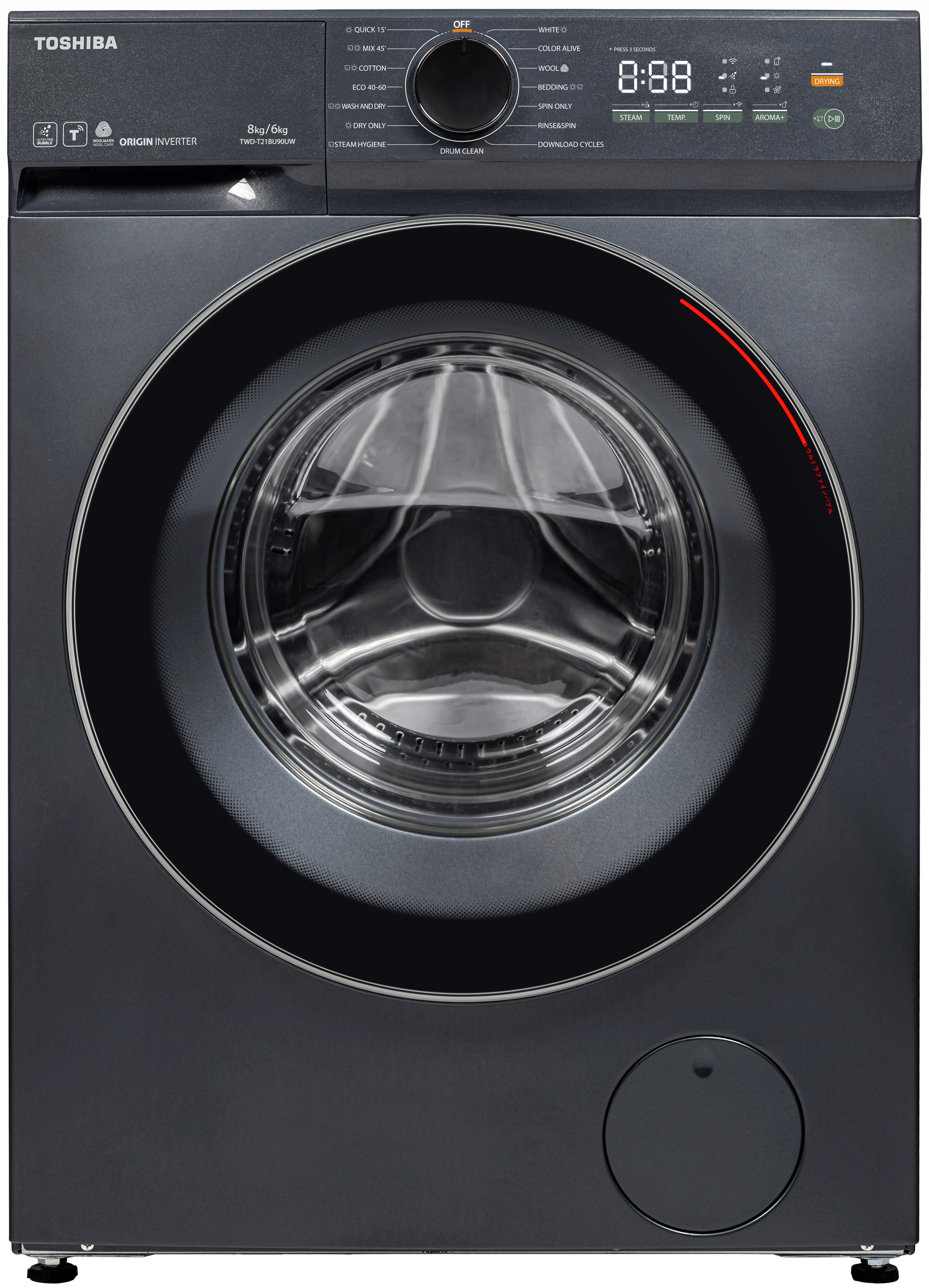 Пералня със сушилня Toshiba TWD-T21BU90UWBK(MG) , 1400 об./мин., 8.00 kg, 6 kg, E , Inox