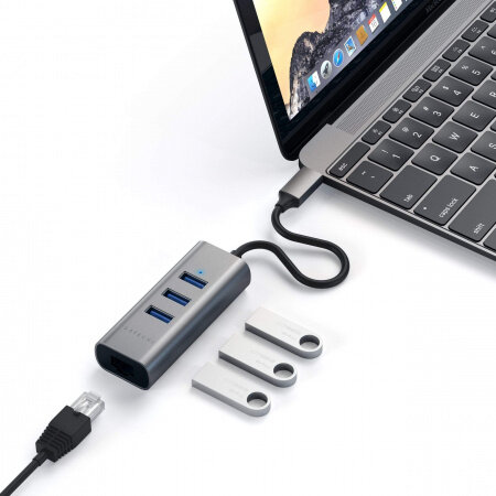 HUB USB Satechi Aluminium Type-C Hub (3x USB 3.0, Ethernet)