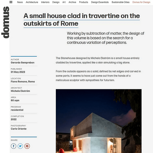 UNYT Professor Architectural Work Showcased in Prestigious Domus Magazine | Michela Ekstrom, PhD