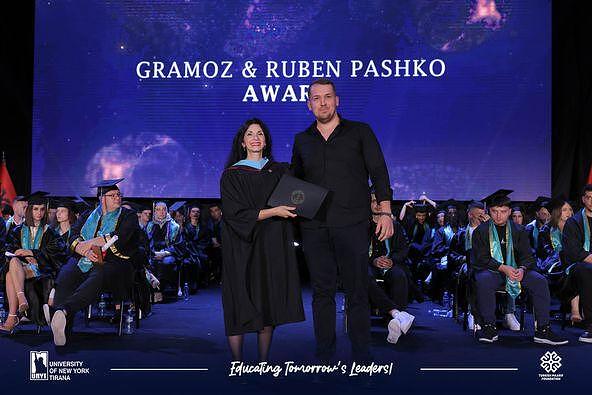 "Jurgen Belulaj Receives Prestigious Gramoz & Ruben Pashko Award at 2024 UNYT Graduation Ceremony"