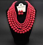 Set colier+cercei perle plastic rosu 32