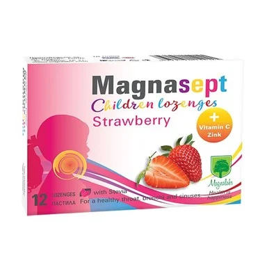 Magnasept, Пастили за деца при възпалено гърло, с вкус на ягода, 12 броя, от Magnalabs
