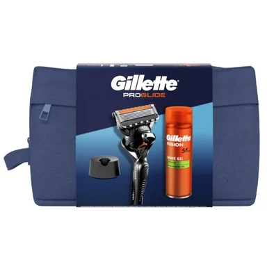 Gillette Proglide, Самобръсначка с ножче + Гел за бръснене, 200 мл + Поставка + Несесер