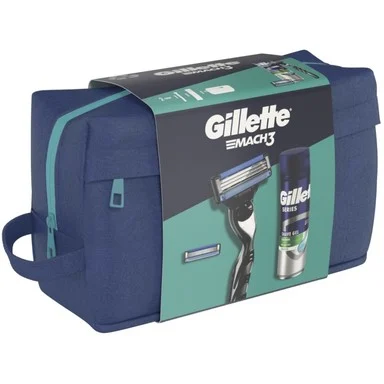 Gillette Mach 3, Самобръсначка с две ножчета + Гел за бъснене, 200 мл + Несесер