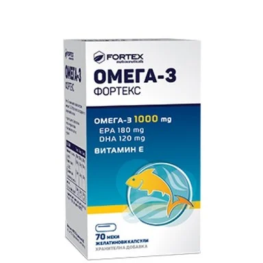 Омега-3, DHA, EPA, 1000 мг + Витамин Е, 70 капсули