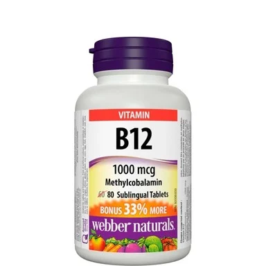 Vitamin B12, Метилкобаламин, 1000 mcg, 80 таблетки, от Webber Naturals