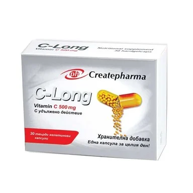 C-Long, Витамин C, 500 мг, 30 капсули, от Createpharma