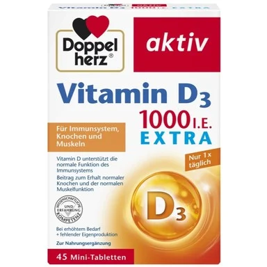Doppelherz aktiv, Витамин D, 1000 IU, 45 таблетки