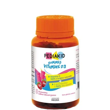 Pediakid, Витамин D3 за деца, 60 дъвчащи мечета, от Ineldea