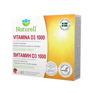 Naturell, Витамин D3, 1000 IU, 60 дъвчащи таблетки, от US Pharmacy