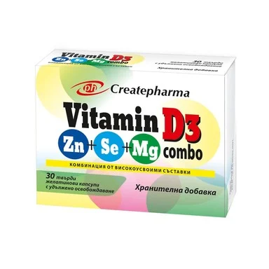 Витамин D3 Комбо + Цинк + Селен + Магнезий, 30 капсули, от Createpharma