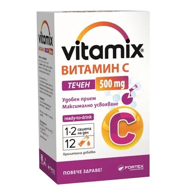 Течен Витамин C, 500 мг, 10 мл, 12 сашета, от Fortex