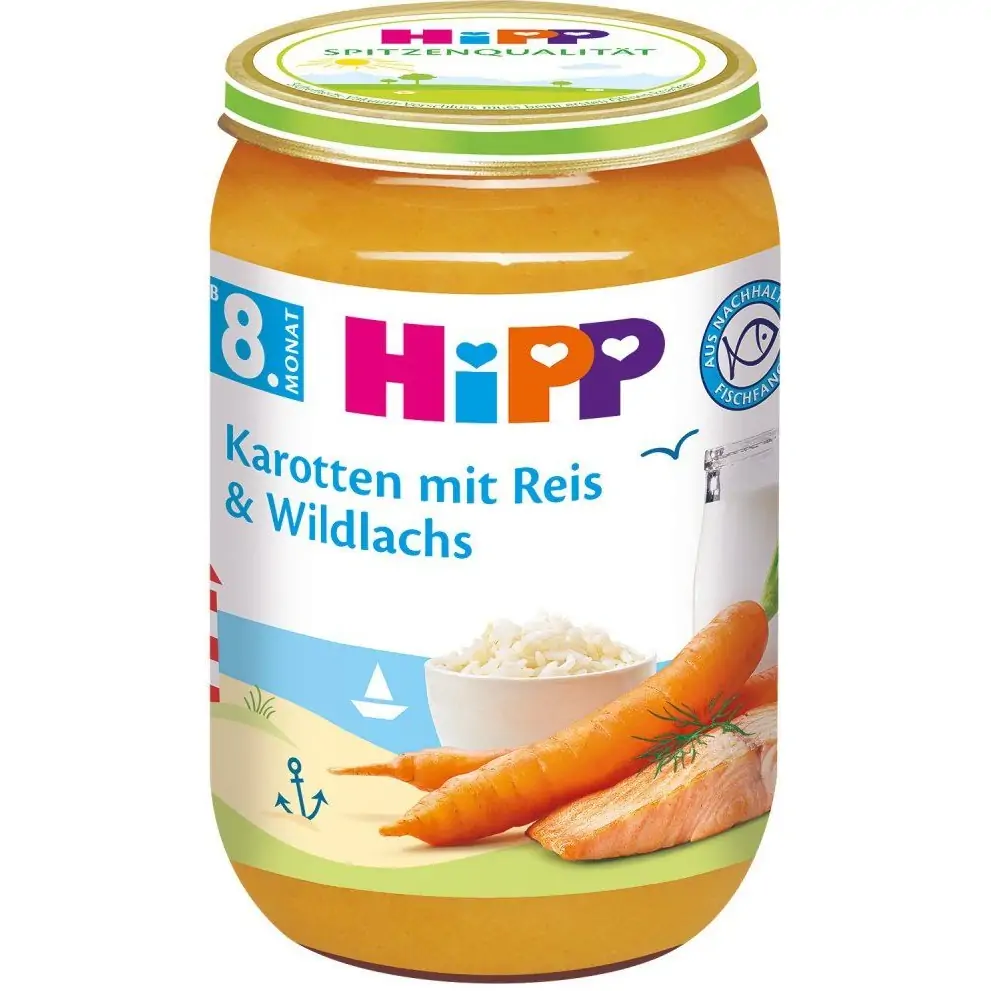 HiPP organic, пюре от морков, картоф, дива сьомга, 4+ месеца, 190 гр.