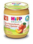 HiPP organic, пюре, от ябълки банани и праскови, 4+ месеца, 125 гр.