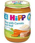 HiPP organic, пюре от ориз с моркови и телешко месо, 4+ месеца, 190 гр.