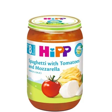 HiPP organic, пюре от спагети,домати и моцарела, 8+ месеца, 220 гр.