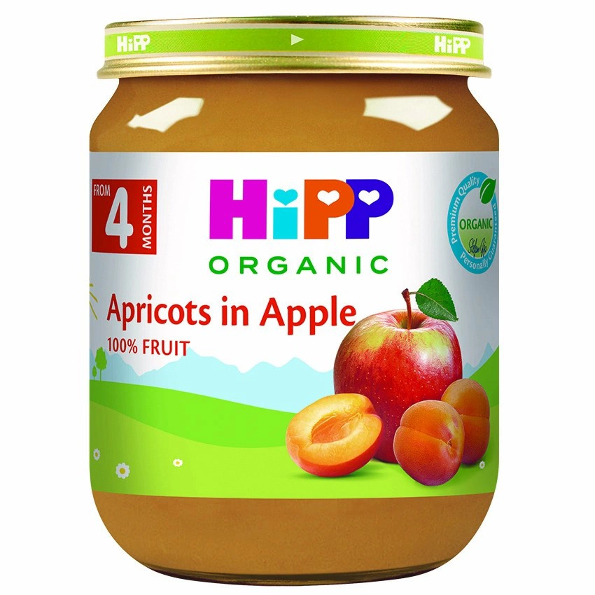 HiPP organic, пюре от кайсии и ябълки, 4+ месеца, 125 гр.