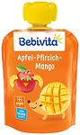 Bebivita, плодово пюре, пауч от праскова, манго и ябълка, 12+ месеца, 90 гр.