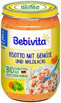 Bebivita, био пюре от ризото с дива сьомга и зеленчуци, 8+ месеца, 220 гр.