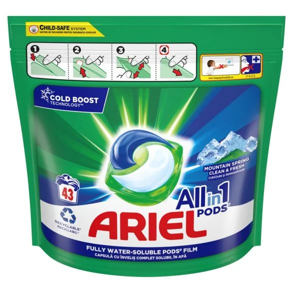 Ariel All in One PODS Mountain Spring, 43 изпирания, капсули за цветно пране