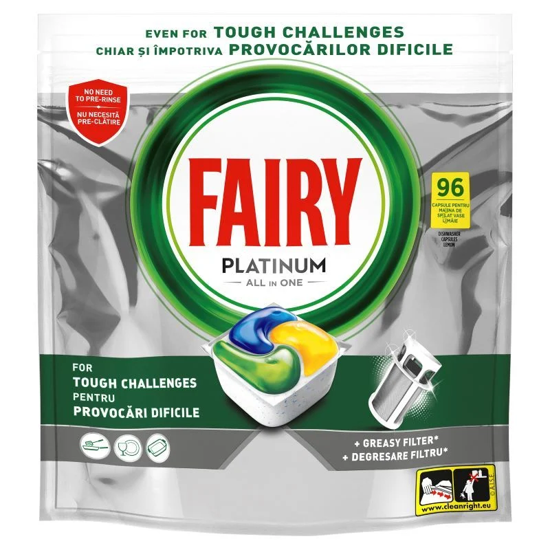 Fairy Platinum All in One, капсули за съдомиялна, 96 бр.
