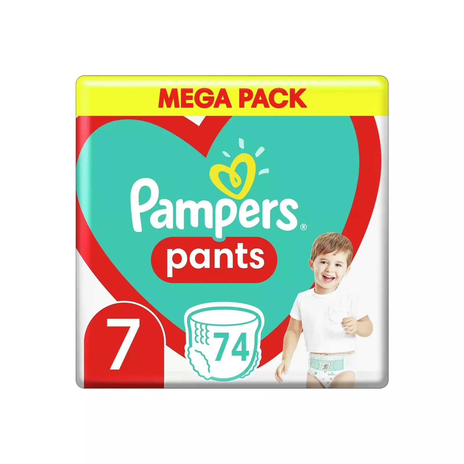 Пелени-гащички за бебе, Pampers Pants, размер 7, 17+ кг., Mega Pack, 74 броя.
