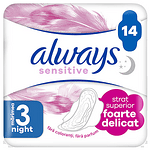 Always Sensitive, Ultra Night Duo, дамски превръзки с крилца, 14 бр.
