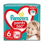 Пелени-гащички за бебе, Pampers 360° Pants, размер 6, 15+ кг, 48 бр.