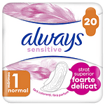 Always Sensitive, Ultra Normal Duo, дамски превръзки с крилца, 20 бр.