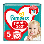 Пелени-гащички за бебе, Pampers 360° Pants, размер 5, 12-17 кг, 56 бр.