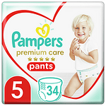 Пелени-гащички за бебе, Pampers Premium Care Pants Value Pack, размер 5, 12-17 кг, 34 бр.