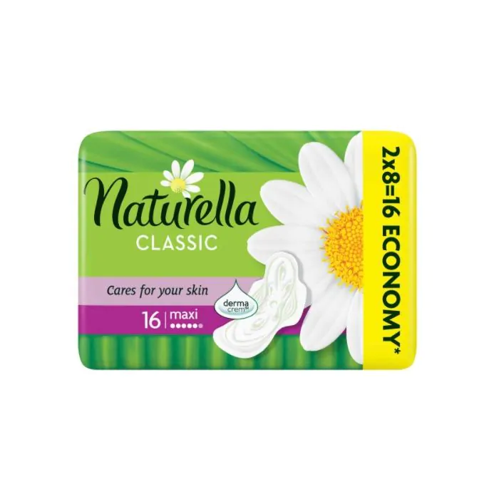 Naturella, Classic, Maxi, ежедневни дамски превръзки с крилца, с екстрат от лайка, 16 бр.