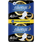 Always Ultra, Ultra Night Secure Duo, дамски превръзки с крилца, 12 бр.