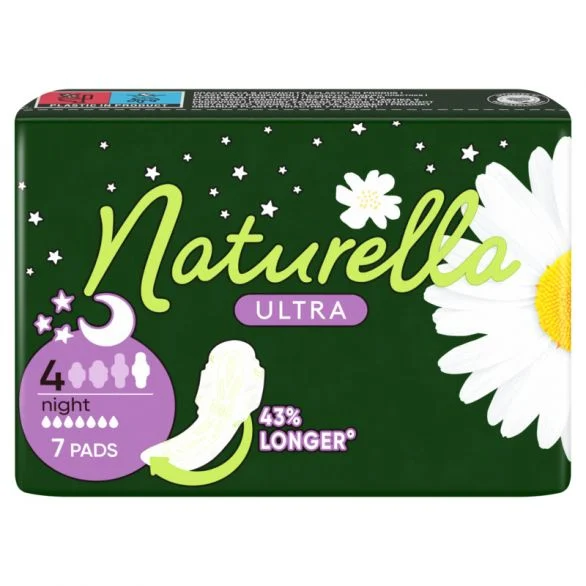 Naturella, Ultra, Night, ежедневни дамски превръзки с крилца, с екстрат от лайка, 7 бр.
