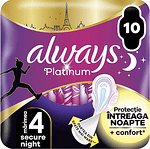 Always Platinum, Secure Night 4, Duo Pack, дамски превръзки с крилца, 10 бр.